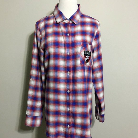 New FC Dallas Plaid Button-Up Sleep Shirt L Womens Texas Mls Soccer Nightshirt - Picture 5 of 11